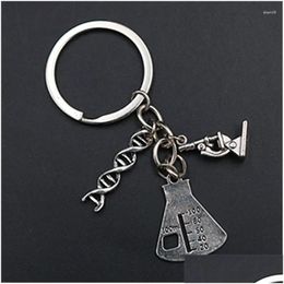 Keychains Lanyards Wkoud 1Pc Creative Dna Microscope Flask Alloy Pendant Fashion Metal Diy Handmade Jewelry Charm Keychain A1596 Dr Dhfka