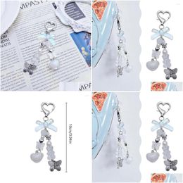 Keychains Lanyards 1Pcs Butterfly Knot Love Heart String Beads Mobile Phone Chain Versatile Keychain Pendant Camera Lanyard Backpack D Dhf1H