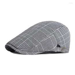 Berets 2024 Cotton Four Seasons Solid Color Plaid Sboy Caps Flat Peaked Cap Men And Women Painter Beret Hats 125