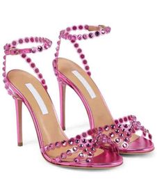 Роскошные женщины сандал обувь текила украшенная кожаная ремешка дизайн хрустальные украшения для свадебного платья свадебные вечеринка Lady High-Heels3981537