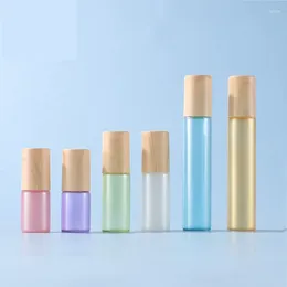Bottles 3ml 5ml 10ml Colourful Pearl Glass Roll On Bottle With Imitation Wood Lid Essential Oil Refillable Jar Wholesale