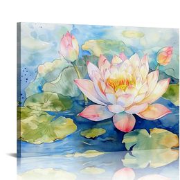 Lotus Blume Canvas Wandkunst Zen Bilder Wanddekoration Pink Lotus Malerei Bad Yoga Room Spa Room Dekor Rahmen (Lotus - 3)