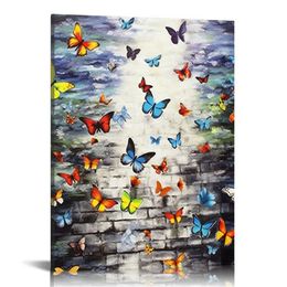 Wall Art Abstract Banksy Canvas Wall Art Graffiti Poster Colorful Butterfly Painting Prints on Canvas Artwork Home Decor for Living Room Bedroom Office