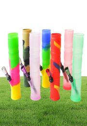 Foldable Water Pipe Portable Silicone Bongs smoking accessory 78inches Folded Bong Metal Straight Perc Oil Concentrate dab rig1716277