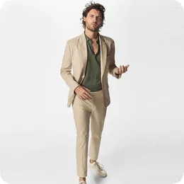 Men's Suits Khaki Men Groom Tuxedo Formal Business Man Blazer Latest Designs Costume Homme Slim Fit Terno Masculino 2Piece Coat Pants