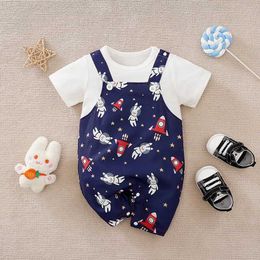 Rompers Newborn Baby Clothes Boys or girls blue rabbit print Jumpsuit Summer Short Sleeve Romper Infant Toddler Pyjamas One Piece Outfit Y24053037MT