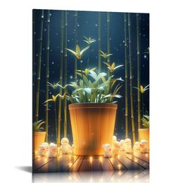 Canvas Prints Zen Art Wall Decor Spa Massage Treatment Painting Picture Orchid Flower Bamboo Flaming Candle Print On Canvas