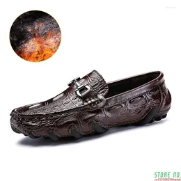 Casual Shoes Genuine Leather Loafers Mens Luxury Slip On Moccasins Driving With Fur Winter Warm Men Boat Size38-47