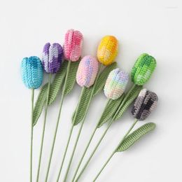 Decorative Flowers 1pc Tulip Flower Branch Hand Woven Fake Bouquet Crochet Products From Home Decoration Multi-color Optional
