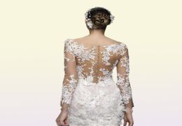 Vestido branco vestido de renda cheia vestidos de noiva curta com ilusão de manga longa de volta de luxo 3d floral de verão praia de noiva GOWN2089536