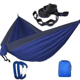 Hammocks 2-3 Person Solid Color Parachute Hammock Camping Survival garden swing Leisure travel Portable for outdoor furniture H240530 FSAX