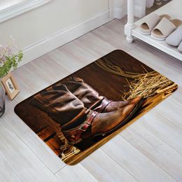 Carpets Western Cowboy Boots Wood Floor Mat Entrance Door Living Room Kitchen Rug Non-Slip Carpet Bathroom Doormat Home Decor