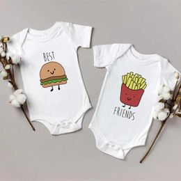 Rompers Twin Baby Clothes Best Friends Twins Outfits Boys Girls Baby Shower Gift Summer Short Sleeve Bodysuits Brothers/Sisters Y240530ITLE