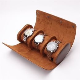 3 Slots Watch Storage Box Chic Portable Vintage Leather Watch Roll Detachable Display Wristwatch Pouch Holder Watch Organiser 220701 304O