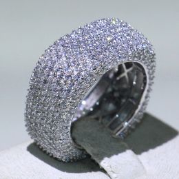 Rings Luxury Jewellery 925 Sterling Silver Fill Pave Mirco Full White Sapphire CZ Diamond Promise Ring Wedding Women Band Ring for Lovers