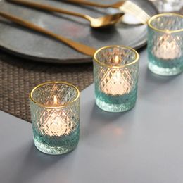 Candle Holders European Style Gold Border Relief Colored Glass Holder Decoration Gift Fragrant DIY Cup Christmas