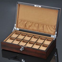 Watch Boxes & Cases 12 Slots Wooden Organiser Luxury Watches Holder Case Wood Jewellery Gift Case Storage Box With Lock 200z