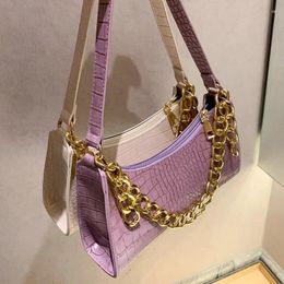 Shoulder Bags Handbags For Women 2024 Designer Luxury Crocodile Pattern Bag Purple Chain Soft Leather Underarm Small Lady