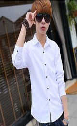 XXL Korea Men Causal Shirts New Fashion Blouses 2017 Male Long Sleeve Solid Hombre Teenager Slim Fit White Shirt Camisa Social Men4545137