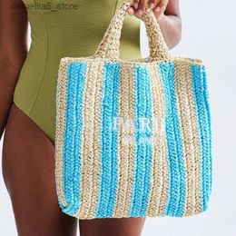 Diaper Bags Women Colorful Stripes Fashion Straw Knitting Tote Bag Handwoven Summer Beach Travel Shoulder Bag Casual Bali Big Handbag Purses Q240530