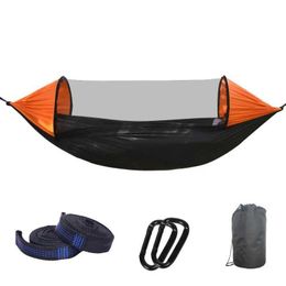 Hammocks Nylon military hammock 2-person camping adult with mosquito net support pole tent 280x140cm H240530 10O1