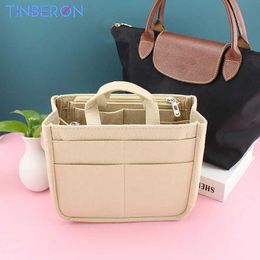 Cosmetic Bags Tinberon Portable Cosmetic Bag Organizer Insert Travel Wallet Makeup Bag Felt Fabric Handbag Inner Cosmetic Bag Storage Bag G240529
