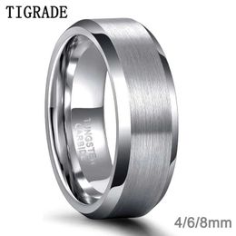 Couple Rings Grade 4/6/8mm Tungsten Carbide Engagement Ring brushed beveled polished silver wedding ring suitable for men women and couples S245309