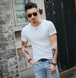 Men s Shirts Clothes Short Trend Half Sleeve Round Neck Slim Fit Solid Colour White Korean t Base Shirt Summer9800793