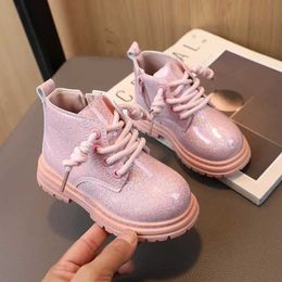 Boots New Simple Anti slip Girl Ankle Boots Shining Solid Color Childrens Princess Short Boots Anti slip Fashion Casual Childrens Shoes WX5.29