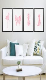 Nordic Art Print Watercolour Pink style animals Poster Princess Girl Art Canvas Painting Wall Decor A4 pictures with Wooden frame3018578