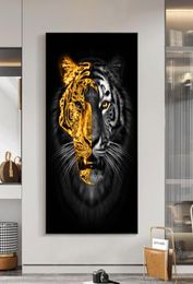 Animals Art Gold Black Lion Paintings on Canvas Wall Pictures for Living Room Decor Wall Art Canvas Posters Prints Home Cuadros3174411