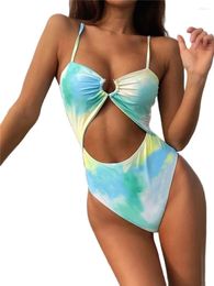 Women's Swimwear Women One Piece Swimsuit Tie Dye Sexy Monokini High Cut Bathing Suit Bodysuit Female Beachwear Drop