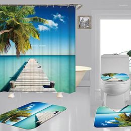 Shower Curtains Selling Beach Coconut Tree 3D Digital Printed Tarpaulin Curtain Bathroom Non-slip Bath Mat Toilet