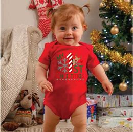 Rompers My First Christmas Baby Red Short Sleeve Jumpsuit Fashion Toddler Boy Girl Infant Outfit Clothes Cute Deer Print Xmas Best Gift Y240530ZGBZ