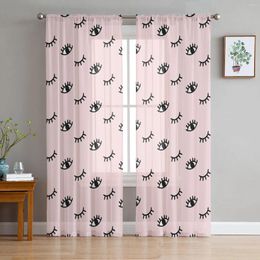 Curtain Eyelash Pink Cartoon Eye Sheer Curtains For Living Room Decoration Window Kitchen Tulle Voile Organza