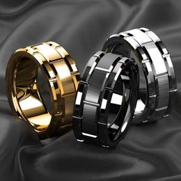 Couple Rings Fashionable 8mm brick pattern stainless steel ring for mens black brushed double groove mens engagement ring and wedding ring S245309