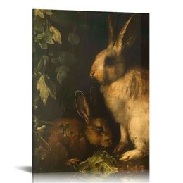 Bunny Ornament Wall Art Framed Canvas Animal Print Vintage Artwork Bedroom Famous Paintings Picture Prints Classic Home Decor Framed