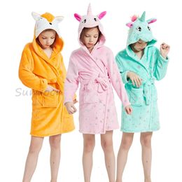 New Children Robe Baby Towel Children's Unicorn Hooded Bathrobes for Boys Girls Pamas Kids Sleepwear Bath Robes Fox Wolf L2405