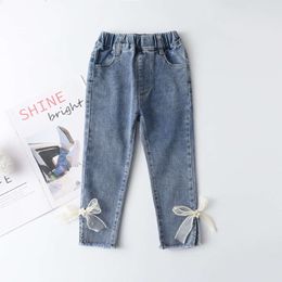 2023 New 2-7Y Jeans Girls Elegant Bow Denim Sweet Bowknot Stretch Lovely Spring Child Trousers Toddler Kid Baby Pants L2405