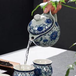 Chinese Ceramic Teapot Kung Fu Tea Set Single Pot Blue and White Porcelain Teapot Household Small Flower Pattern Teapot