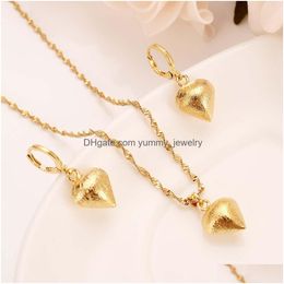 Earrings & Necklace Scrub Top Heart Jewellery Sets Classical Necklaces Pendant Set 18K Fine Gold G Brass Arab Africa Wedding Brides Dro Dhwst