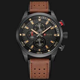 CURREN watch New Luxury Fashion Analog Military Sports Watches High Quality Leather Strap Quartz Wristwatch Montre Homme Relojes 331D