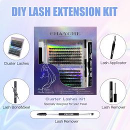 Individual Eyelashes DIY Cluster Lashes Extension Kit with Lash Applicator Bond & Seal Handmade Reusable Curling Segmented Eyelashes Thick Fluffy