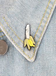 Banana Brooch Pin Fruit Plant Penis Dick Organ Enamel Badge Meme Evil Wicked Adult Funny Cartoon Jewelry Women Friend Whole2570740