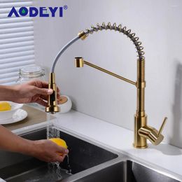 Kitchen Faucets Brass Faucet With Pull Out Sprayer Head Single Handle Deck Mounted Down Spring Tap Brushed Gold Nickel Matte Black
