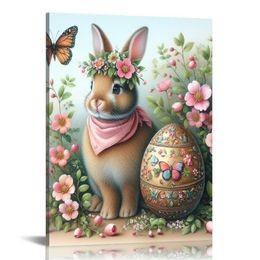 Easter Canvas Wall Art Cute Rabbit Poster Easter Eggs HD Canvas Wall Decoration