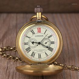 Pocket Watches Vintage Retro Copper Watch Men Alloy London Mechanical With Metal Chain Steampunk Roman1 253i