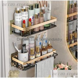 Bathroom Shelves Shees Luxury Without Drilling Rustproof Aluminum Shower Wall Shelf Shampoo Towel Holder Organizer Accessorie 230608 D Dhvsz