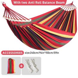 Hammocks REYTORRM 98*59 inch Outdoor Canvas Hammock With Two Anti Roll Balance Beam Hanging Chair For Garden Swing Travel H240530 4VYL