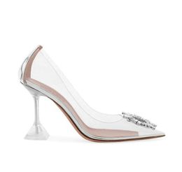 AMINA MUADDI Begum CrystalEmbellished clear PVC Transluent Pumps shoes spool stiletto Heels sandals women Luxurys Designers Dress6749363